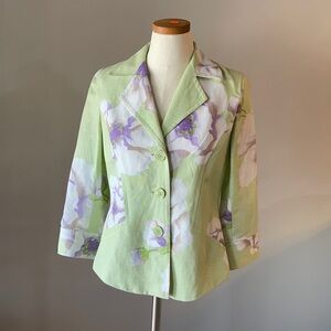 STUDIO BY LIZ CLAIBORNE women’s linen blend floral BLAZER 3 button 8P MINT lilac
